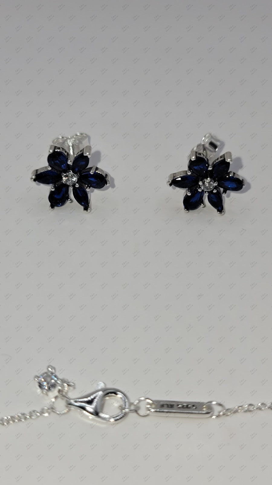 Authentic PANDORA Sparkling Blue Herbarium Cluster Necklace & Earrings Gift Set