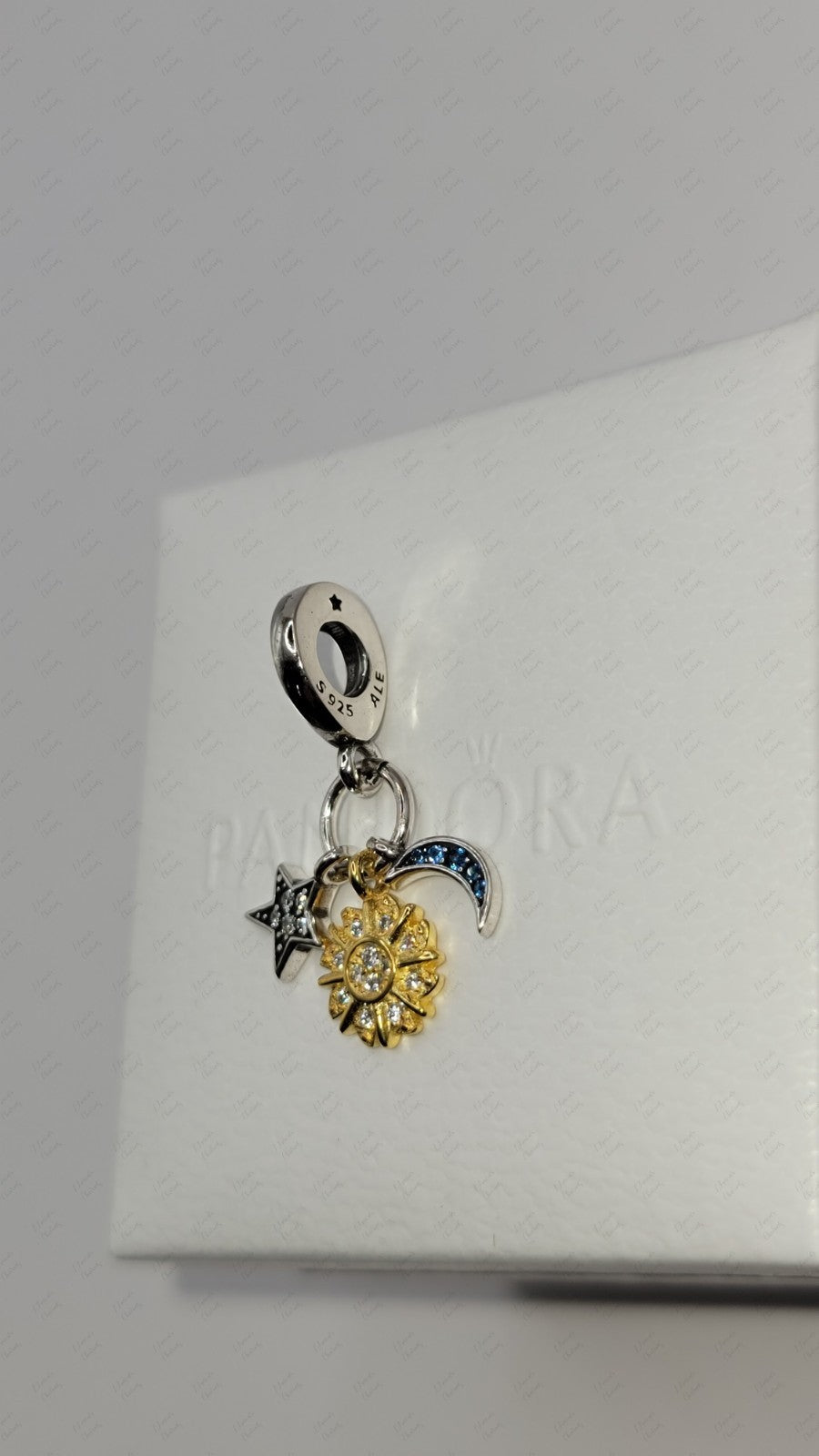 Autenthic PANDORA 762676C01 Celestial Sun Star Moon Tripple Charm W/ Box B36