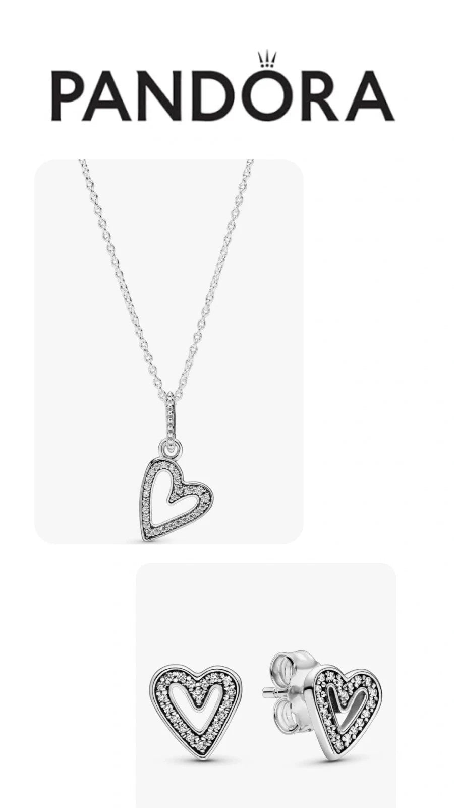 New Pandora Sparkling Heart Necklace & Earrings Gift Set with Box