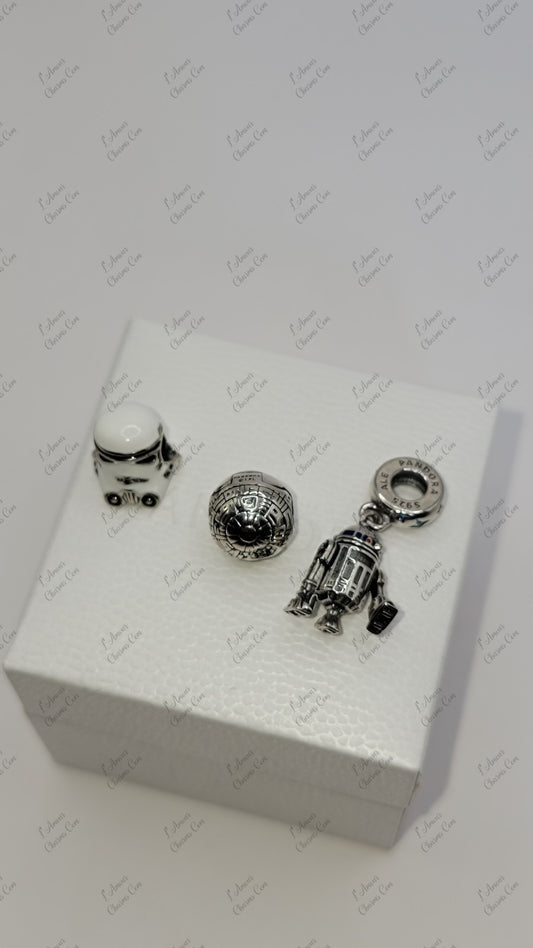  Authentic Pandora Star Wars Charms  R2D2, Death Star & Stormtrooper Bundle A33