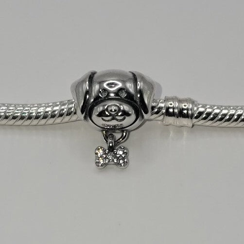 Authentic L'Amour 925 Sterling Silver My Dog Pet Sparkling Bow dangle Charm