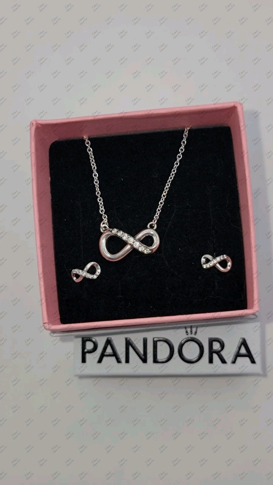 NEW PANDORA 925 Silver Sparkling Infinity Collier Necklace & Earrings Gift Set