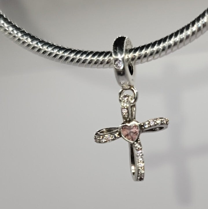 Authentic 925 Sterling Silver Sparkling Cross Pendant Charm 🔅
