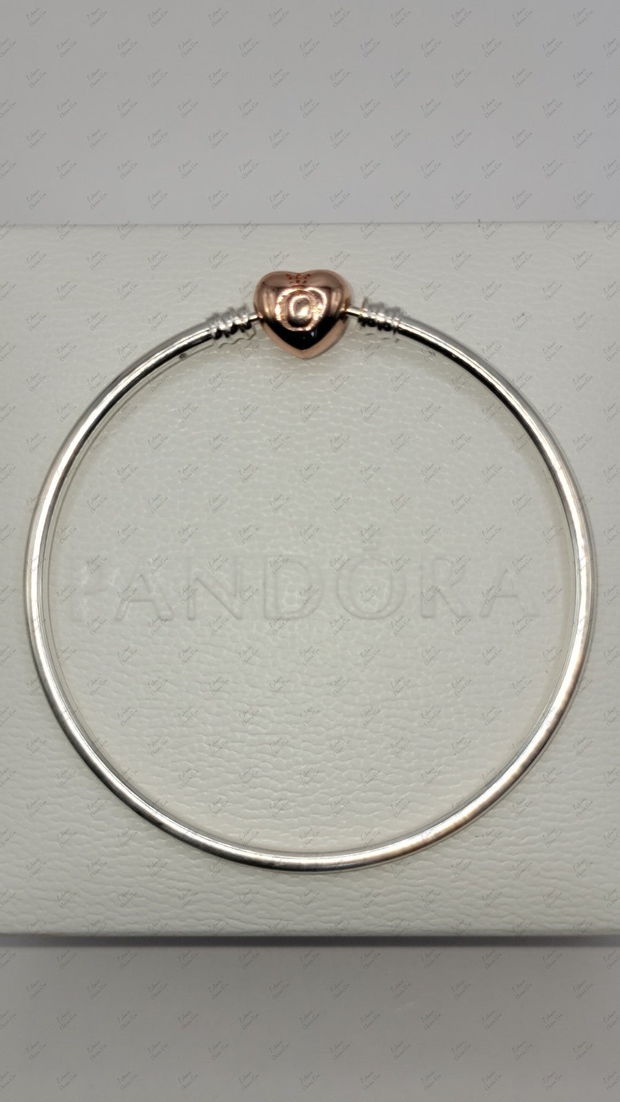 Authentic Pandora Bangle Bracelet with Two-Tone Heart Clasp #596268 W/Box 7.9' 