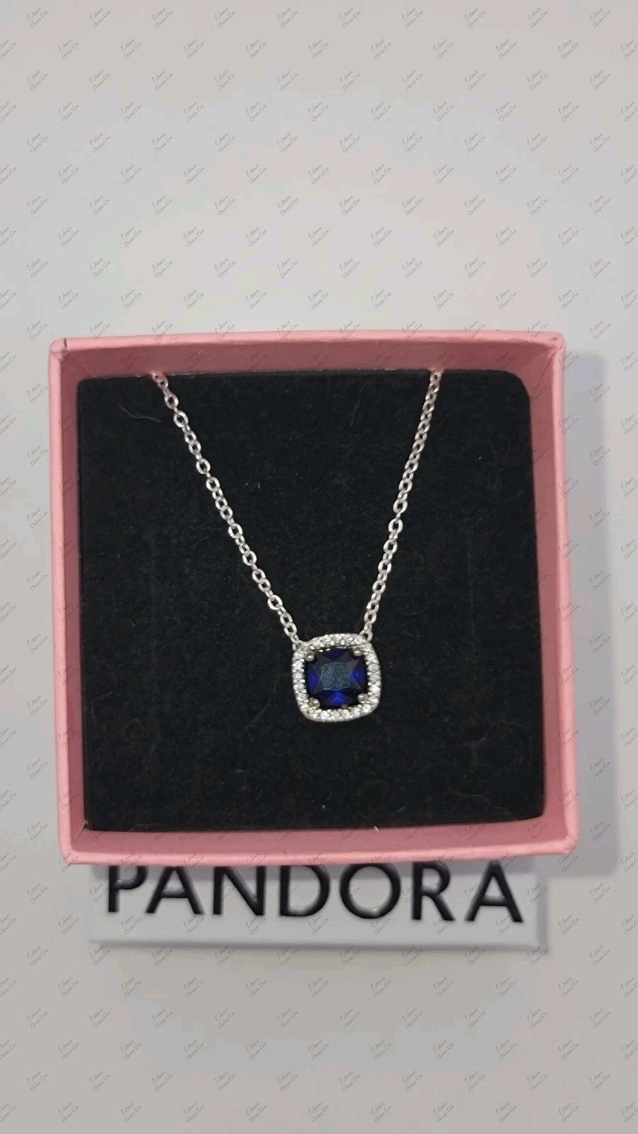 Authentic Pandora #393560C01-45 Sparkling Square Blue Halo Pendant Necklace 