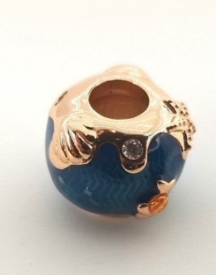 Authentic Pandora 789004C01 Rose Shimmering Ocean Waves & Fish Charm w/ Box E36