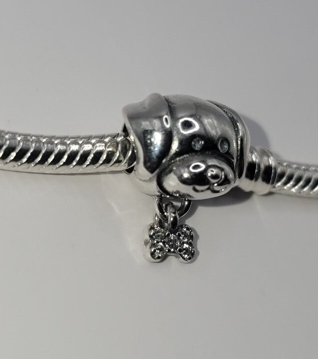 Authentic L'Amour 925 Sterling Silver My Dog Pet Sparkling Bow dangle Charm