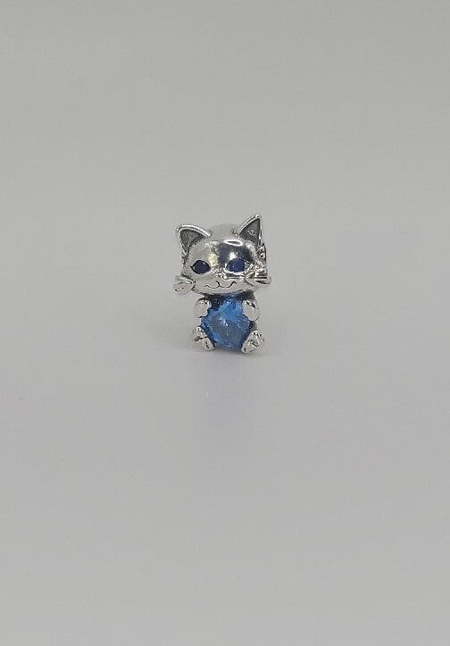 Authentic L'Amour Sterling Silver Cat Kitten Holding A Blue Gem 💎  Charm