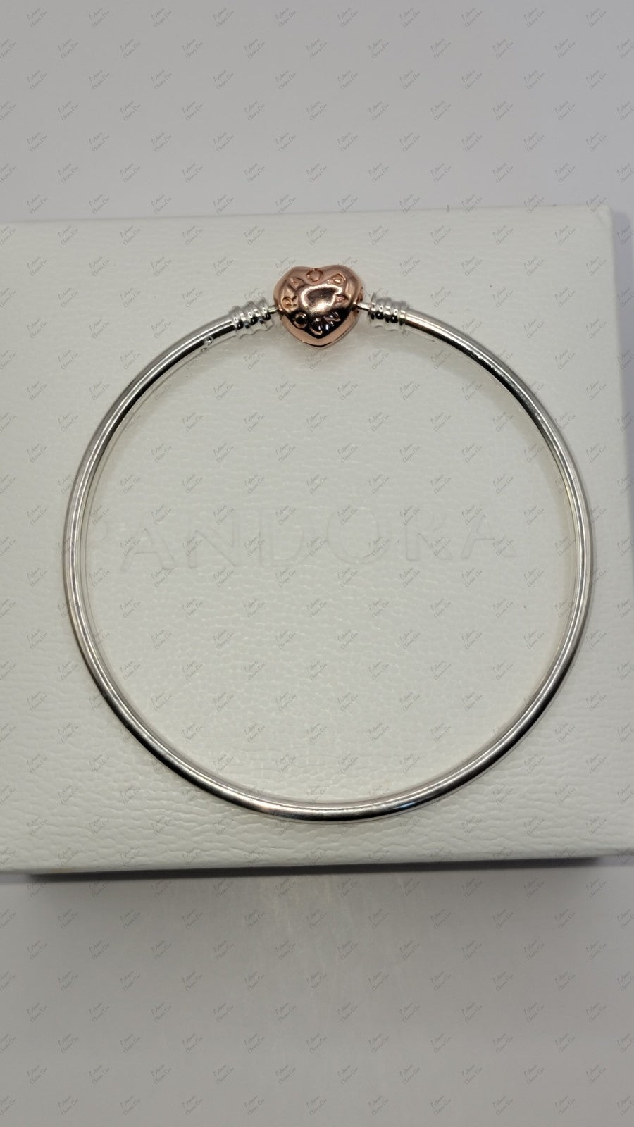 Authentic Pandora Bangle Bracelet with Two-Tone Heart Clasp #596268 W/Box 7.9' 