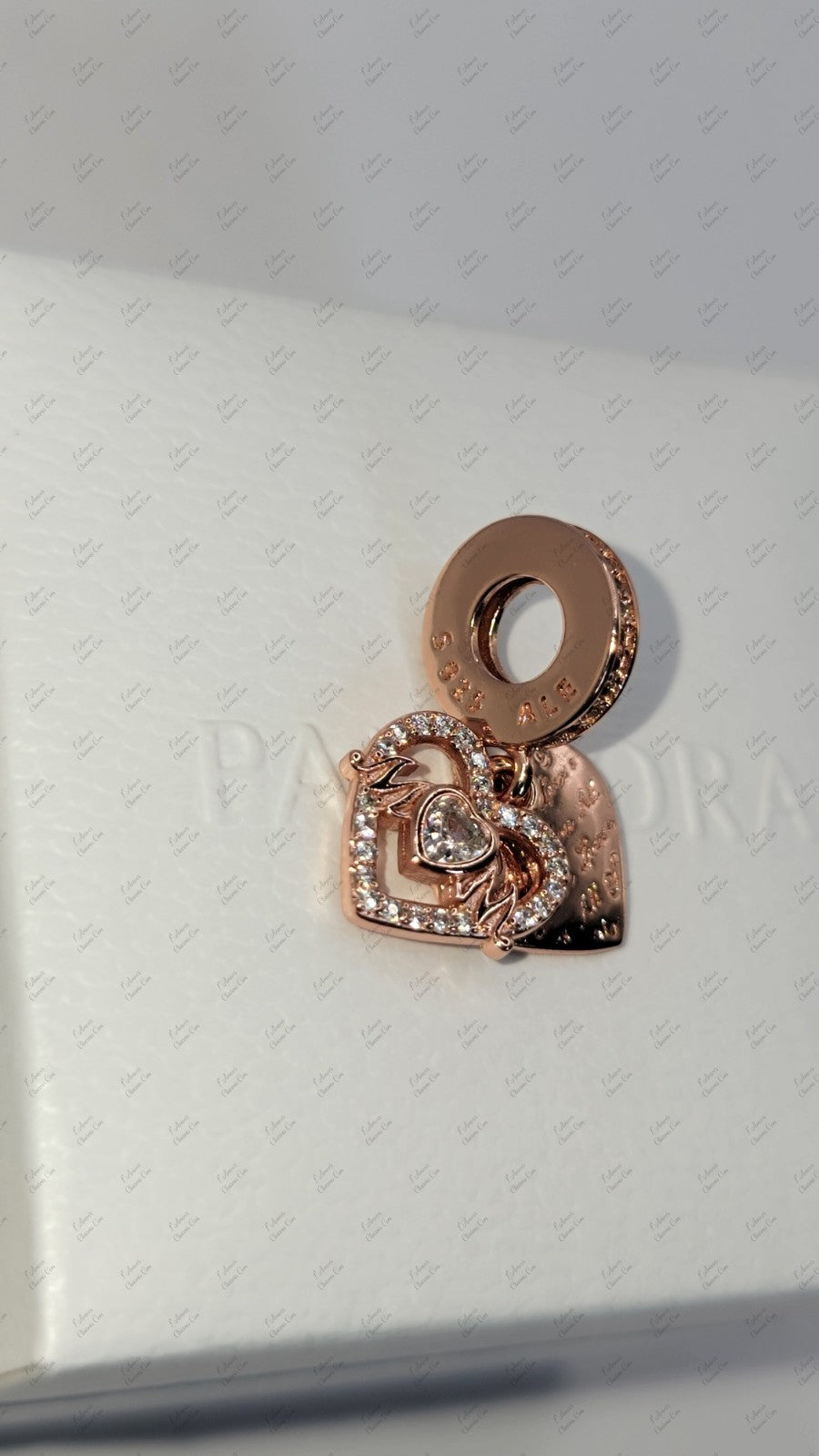 Authentic Pandora #789402C01 Heart & Mom Double Dangle Charm CZ W/ Box B35