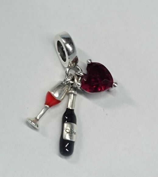 Authentic L'Amour Sterling Silver Triple Love Wine Dangle Charm Bead   A72