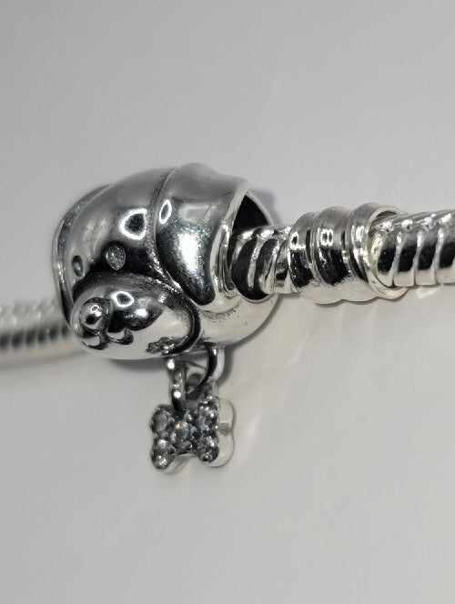 Authentic L'Amour 925 Sterling Silver My Dog Pet Sparkling Bow dangle Charm