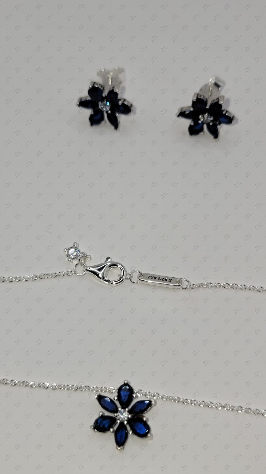 Authentic PANDORA Sparkling Blue Herbarium Cluster Necklace & Earrings Gift Set