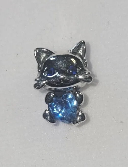Authentic L'Amour Sterling Silver Cat Kitten Holding A Blue Gem 💎  Charm