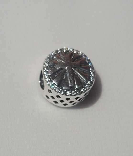 Authentic L'Amour Sterling Silver Sparkling Bead Cross And Blessed Bead Charm