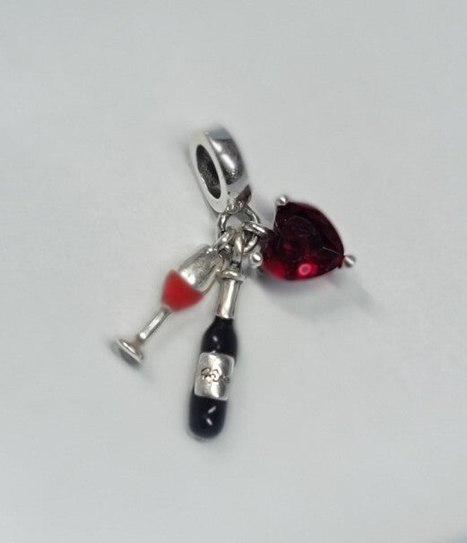 Authentic L'Amour Sterling Silver Triple Love Wine Dangle Charm Bead   A72