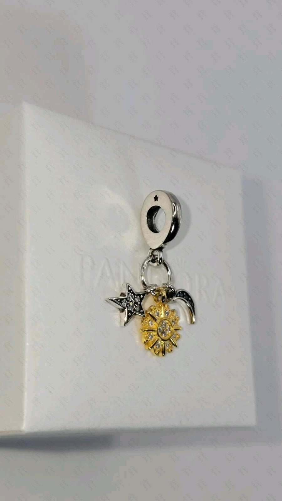 Autenthic PANDORA 762676C01 Celestial Sun Star Moon Tripple Charm W/ Box B36