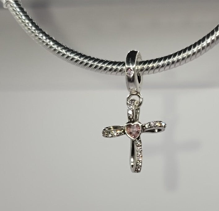 Authentic 925 Sterling Silver Sparkling Cross Pendant Charm 🔅