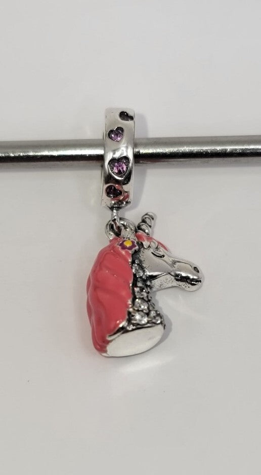 Authentic L'Amour Sterling Silver Sparkling Pink Unicorn Dangle Charm - A59