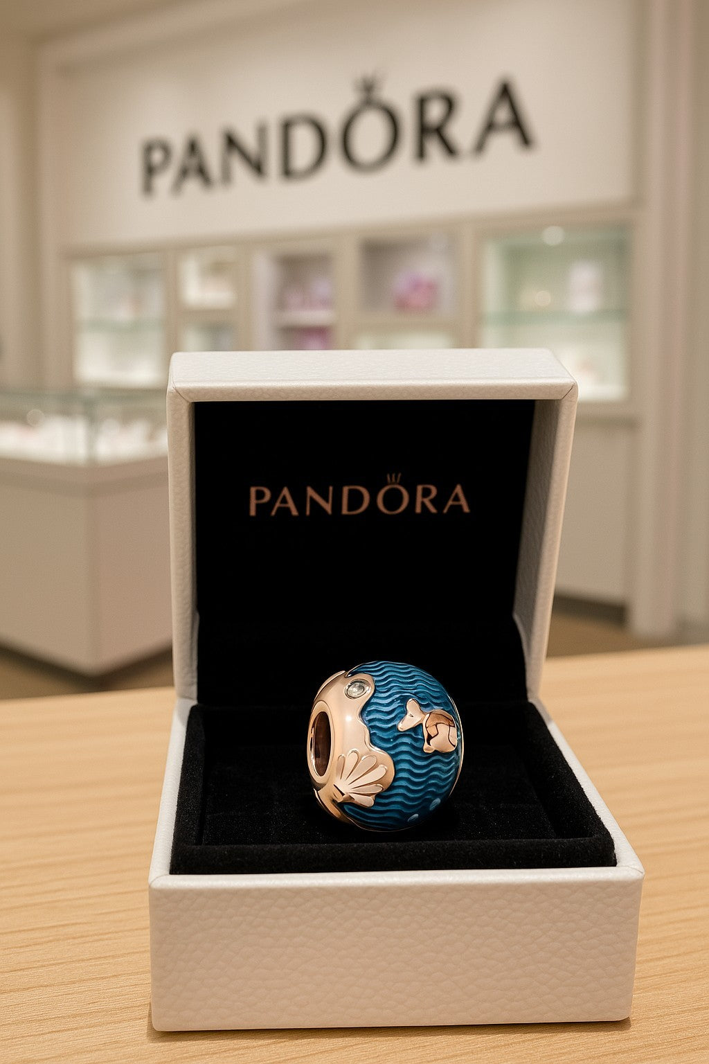 Authentic Pandora 789004C01 Rose Shimmering Ocean Waves & Fish Charm w/ Box E36