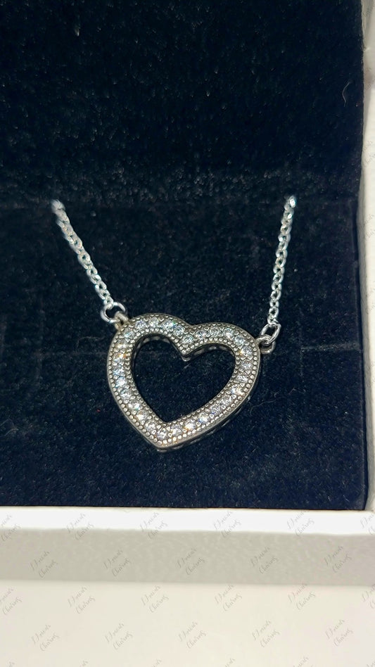 AUTHENTIC PANDORA 925 Silver Loving Hearts Necklace 590534CZ W/ Box