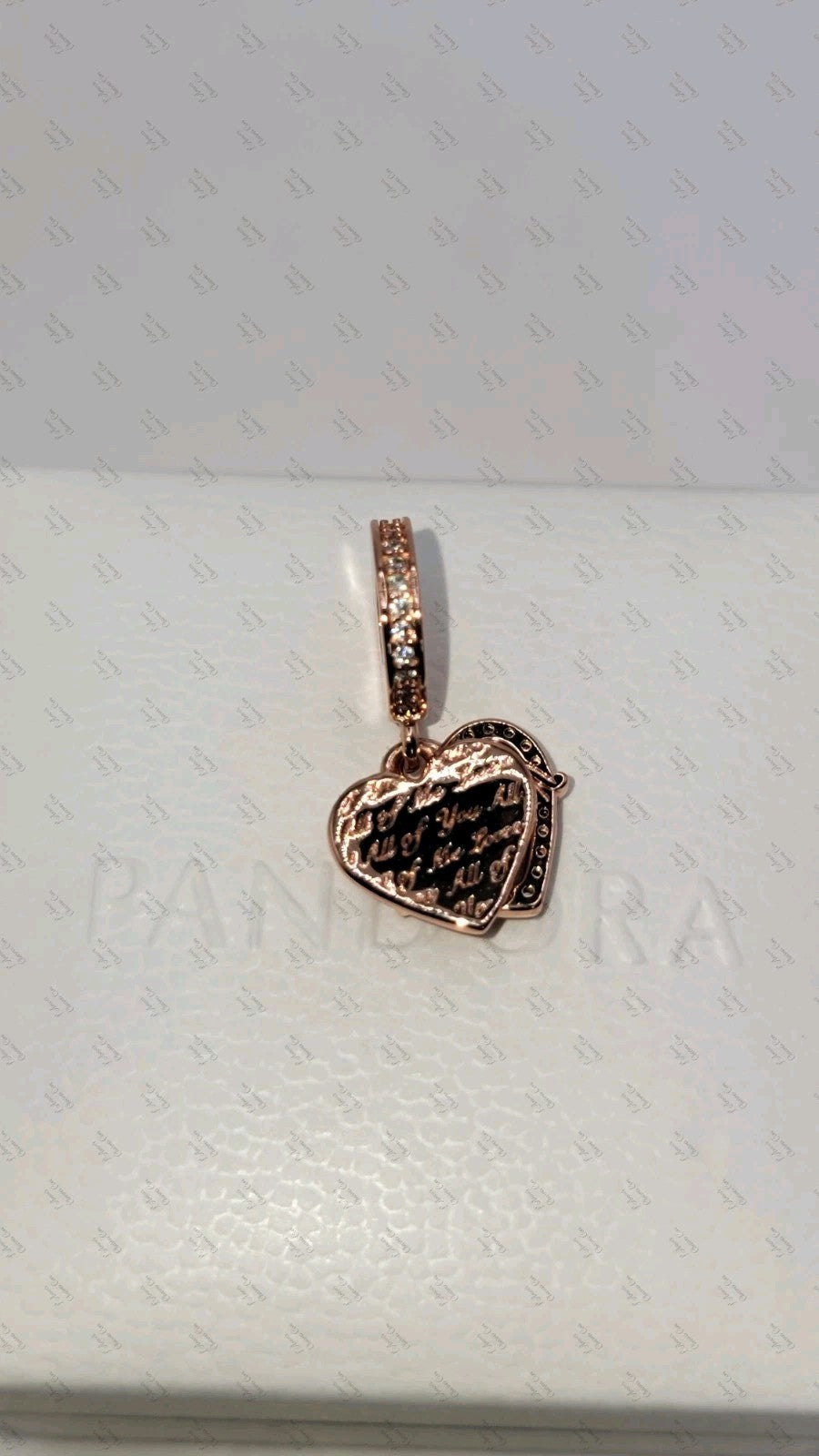 Authentic Pandora #789402C01 Heart & Mom Double Dangle Charm CZ W/ Box B35