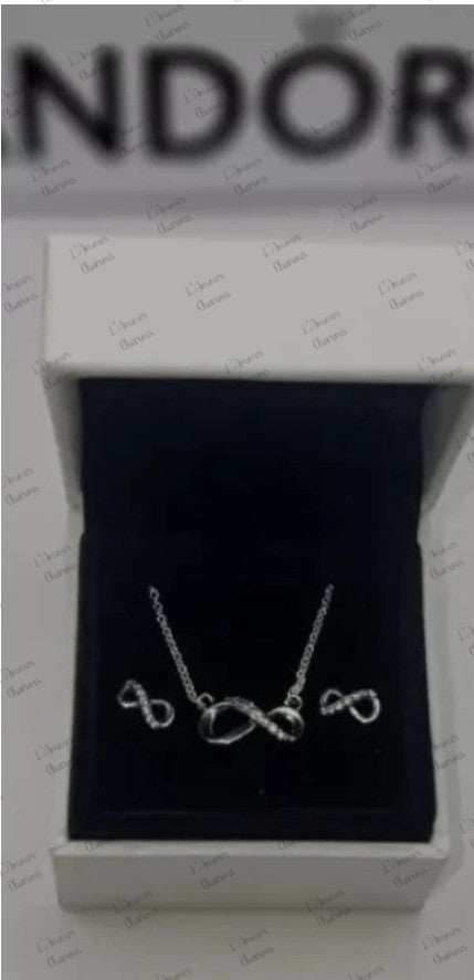 NEW PANDORA 925 Silver Sparkling Infinity Collier Necklace & Earrings Gift Set