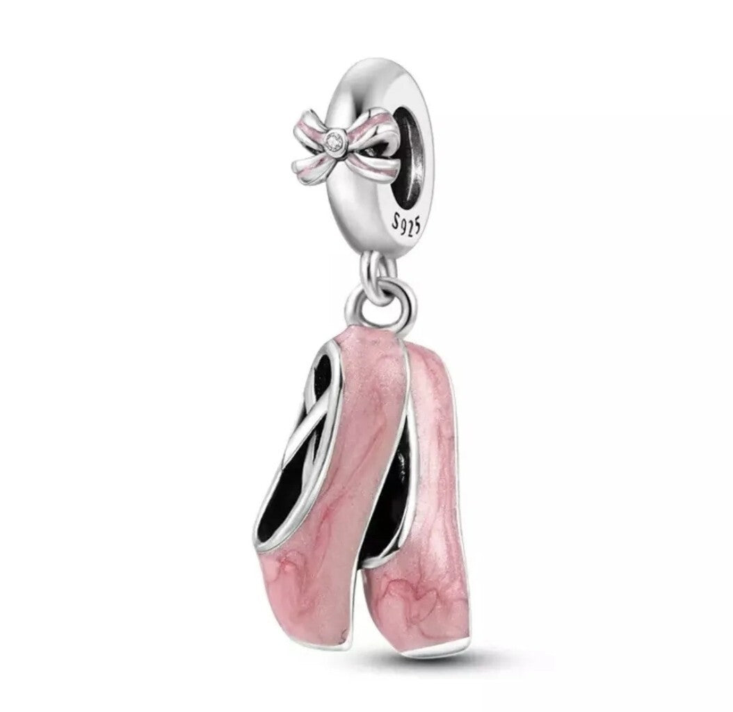 Authentic L'Amour Sterling Silver Pink Ballet Shoes Charm Ballerina Pendant 🔅