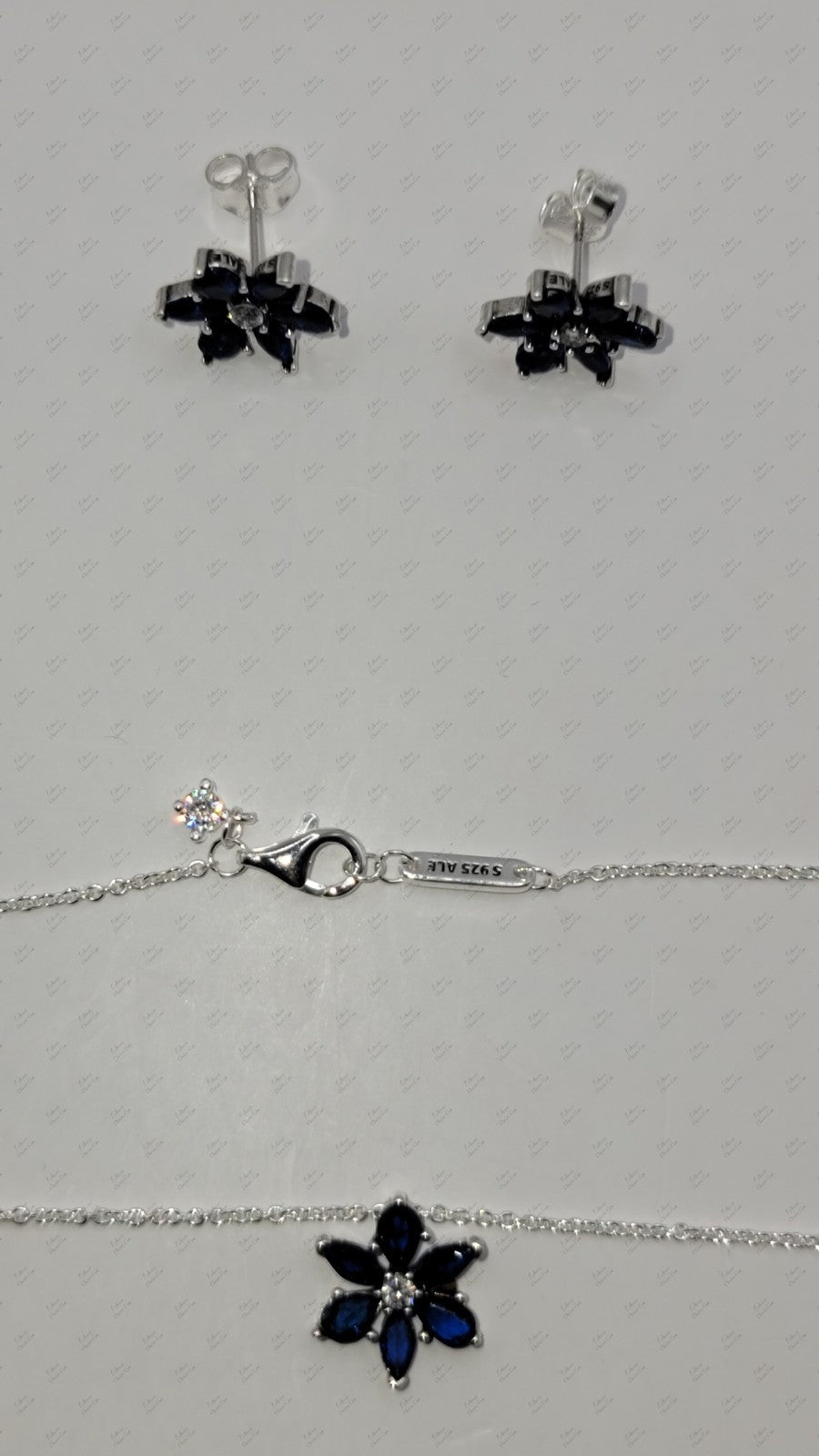 Authentic PANDORA Sparkling Blue Herbarium Cluster Necklace & Earrings Gift Set