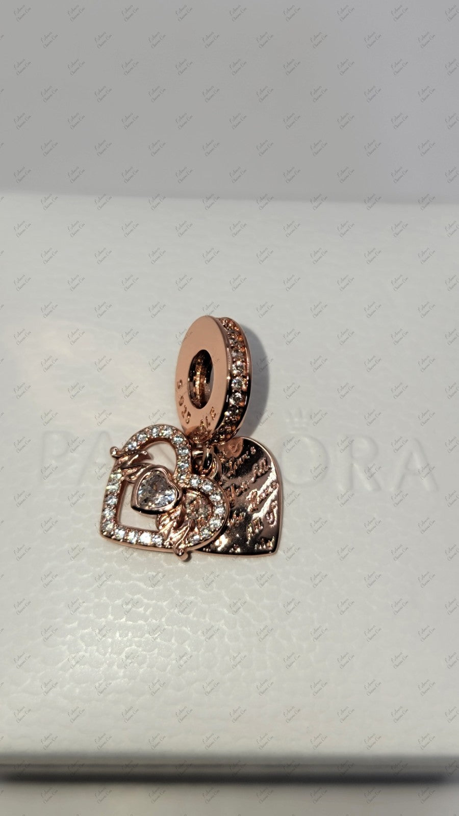 Authentic Pandora #789402C01 Heart & Mom Double Dangle Charm CZ W/ Box B35