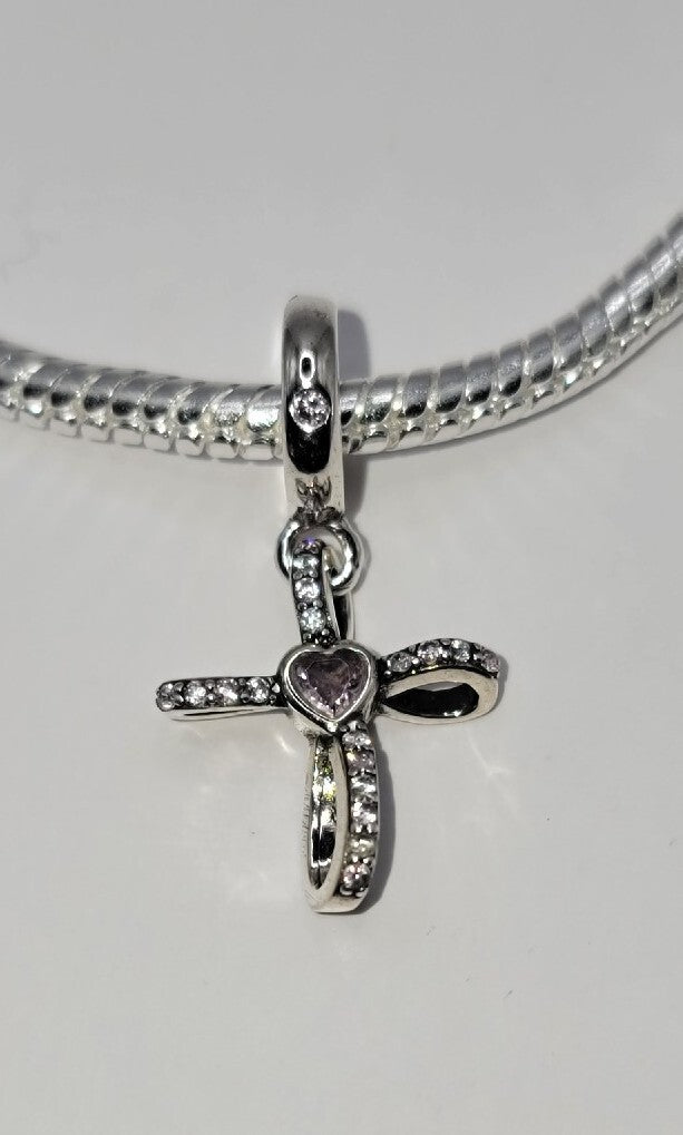 Authentic 925 Sterling Silver Sparkling Cross Pendant Charm 🔅