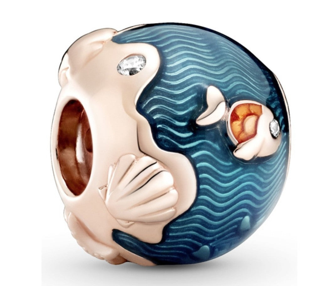 Authentic Pandora 789004C01 Rose Shimmering Ocean Waves & Fish Charm w/ Box E36