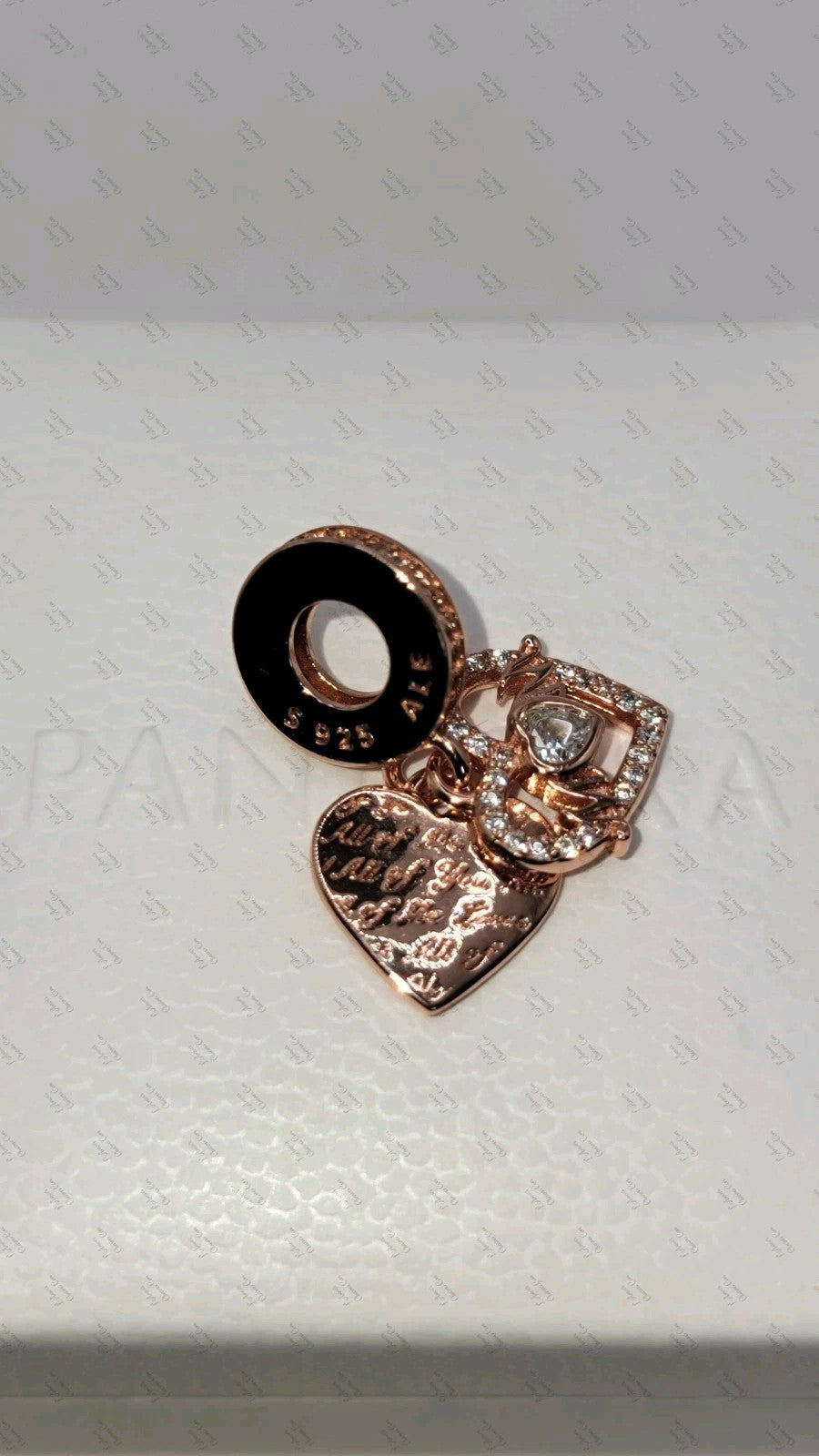 Authentic Pandora #789402C01 Heart & Mom Double Dangle Charm CZ W/ Box B35