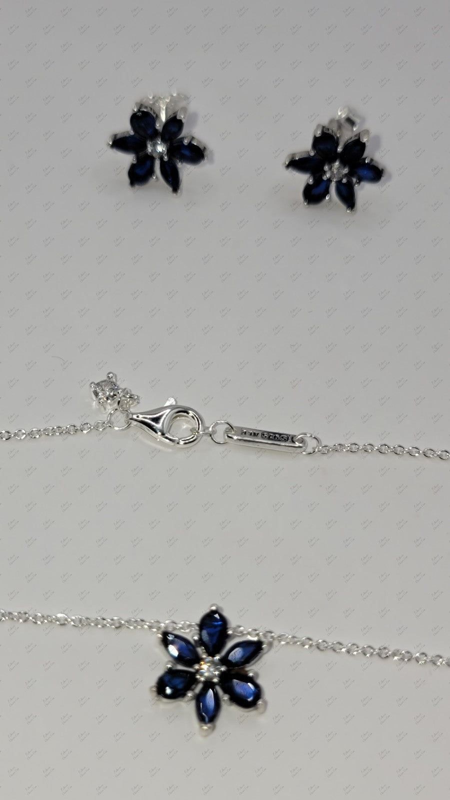 Authentic PANDORA Sparkling Blue Herbarium Cluster Necklace & Earrings Gift Set