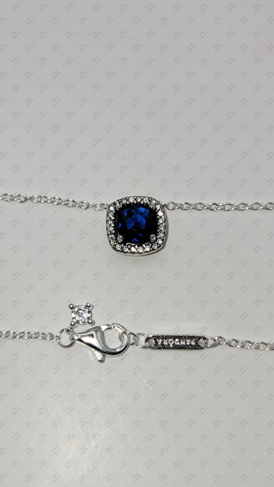 Authentic Pandora #393560C01-45 Sparkling Square Blue Halo Pendant Necklace 