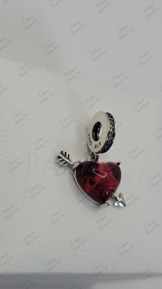 Authentic PANDORA 925 Red Heart & Arrow Murano Glass  Charm  793085C01 W/ Box
