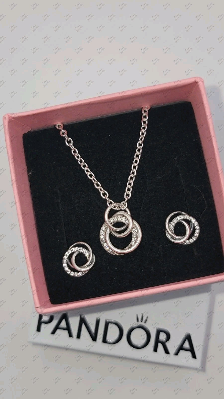 Authentic PANDORA Family Always Encircled Pendant Necklace & Earrings Gift Set 