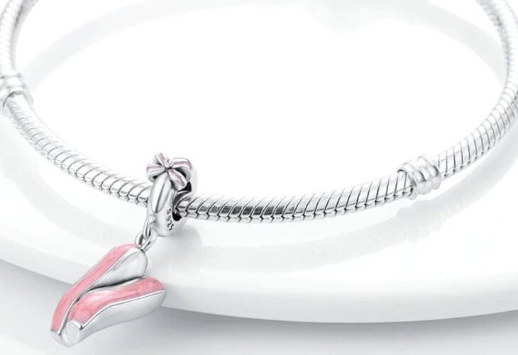 Authentic L'Amour Sterling Silver Pink Ballet Shoes Charm Ballerina Pendant 🔅