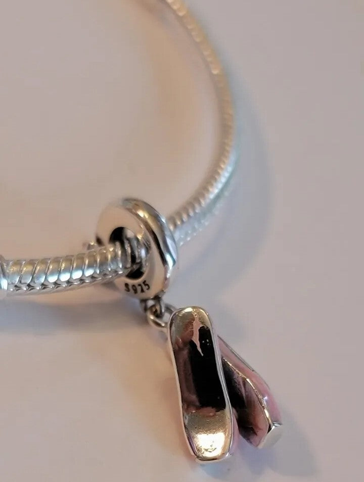 Authentic L'Amour Sterling Silver Pink Ballet Shoes Charm Ballerina Pendant 🔅