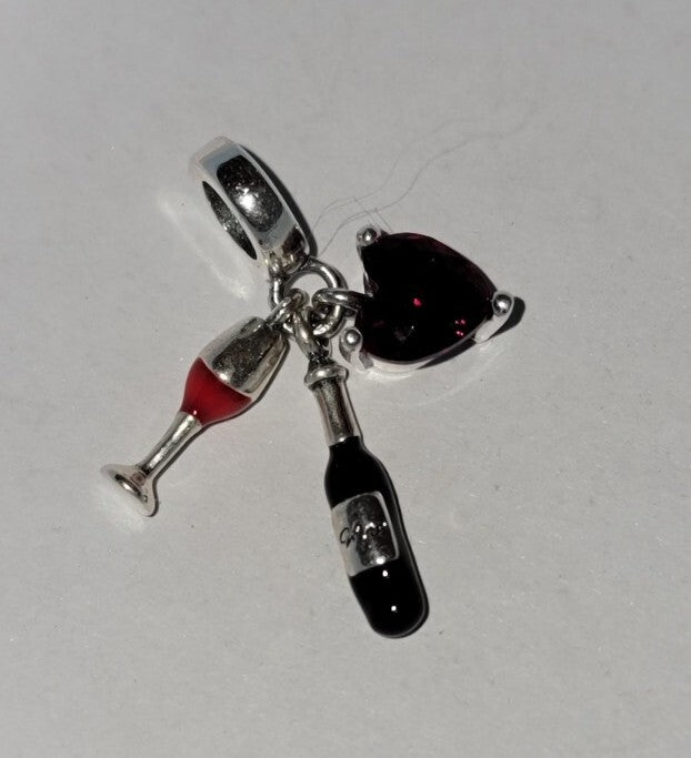 Authentic L'Amour Sterling Silver Triple Love Wine Dangle Charm Bead   A72