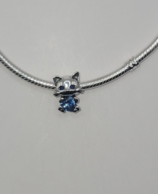 Authentic L'Amour Sterling Silver Cat Kitten Holding A Blue Gem 💎  Charm