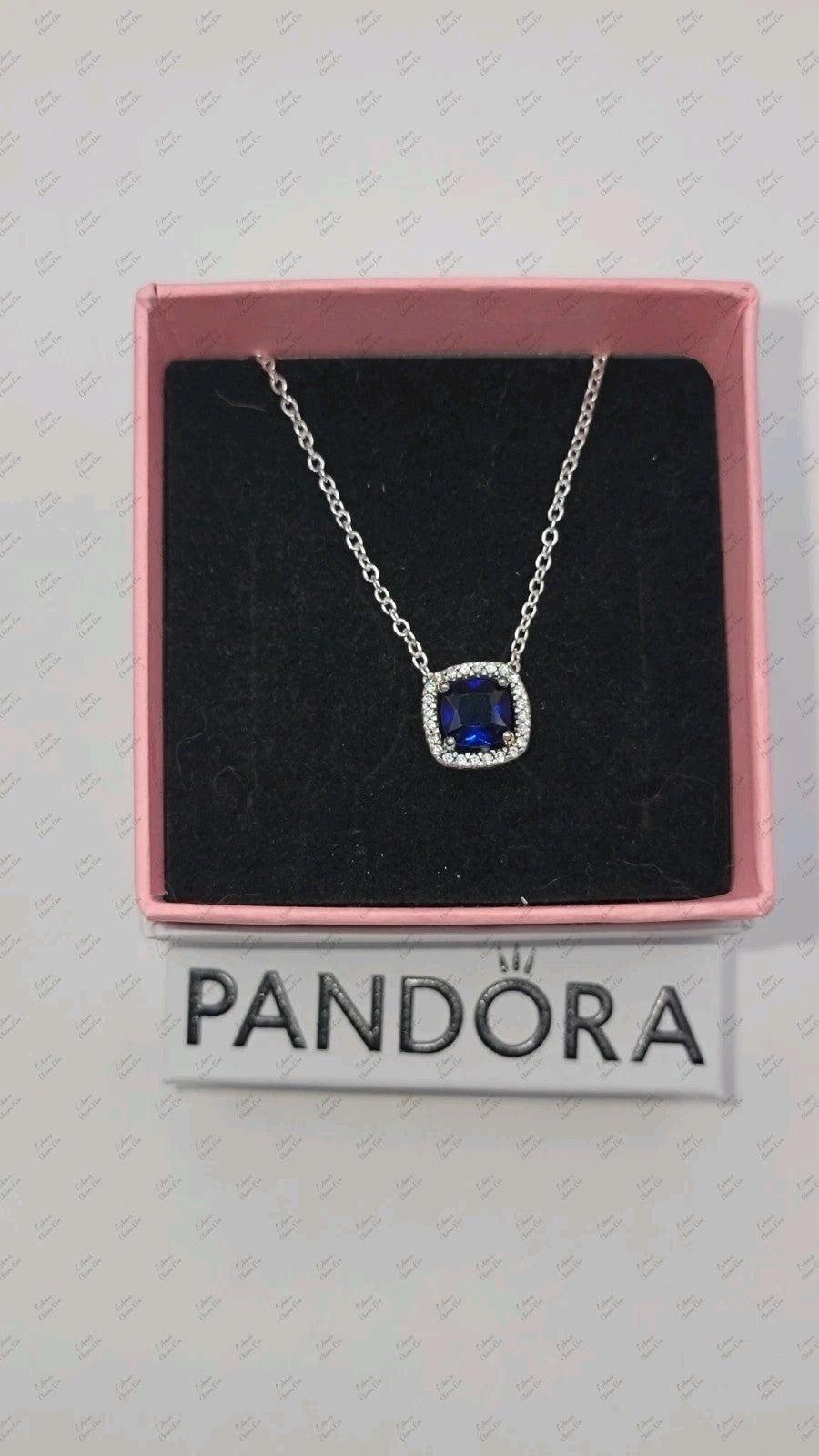 Authentic Pandora #393560C01-45 Sparkling Square Blue Halo Pendant Necklace 