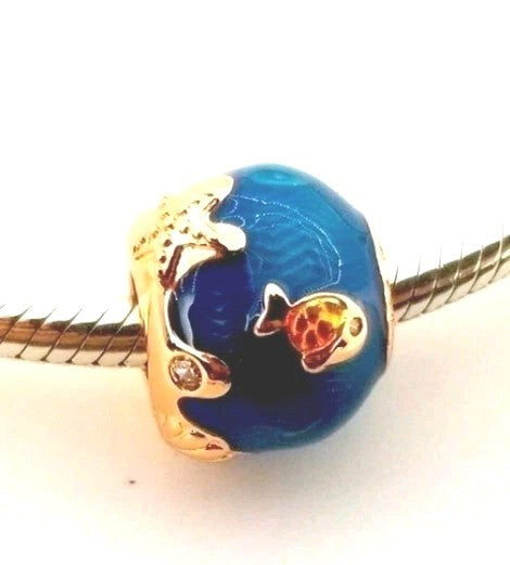 Authentic Pandora 789004C01 Rose Shimmering Ocean Waves & Fish Charm w/ Box E36