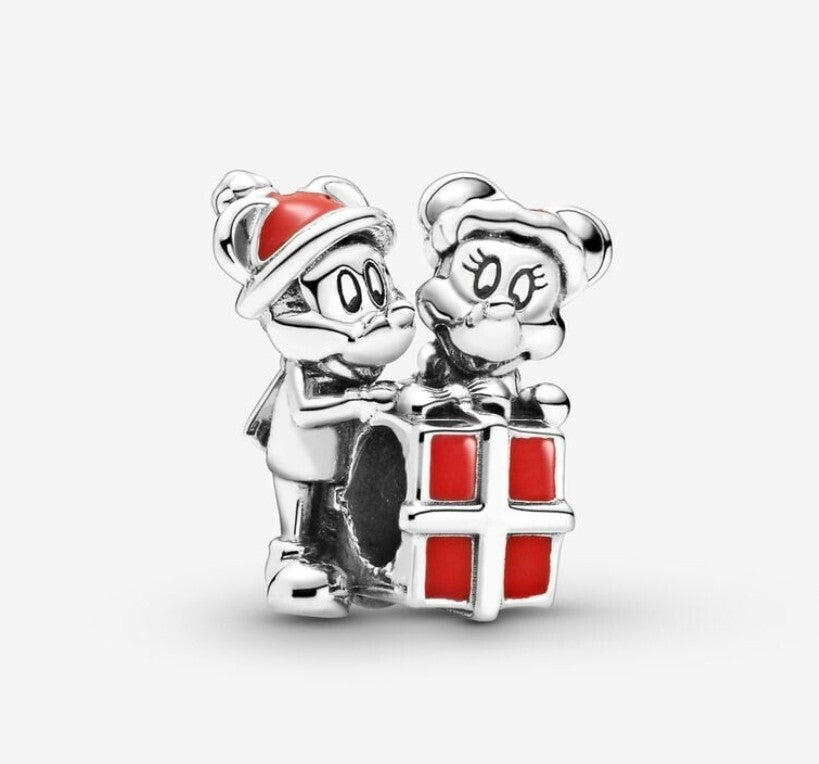  Authentic PANDORA Disney Mickey & Minnie Christmas Present Cham 799194C01  A42
