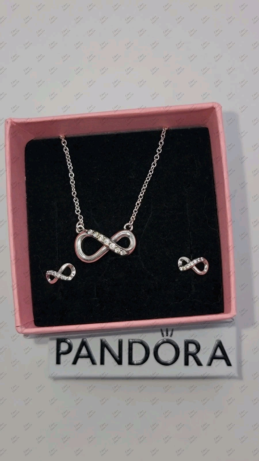 NEW PANDORA 925 Silver Sparkling Infinity Collier Necklace & Earrings Gift Set