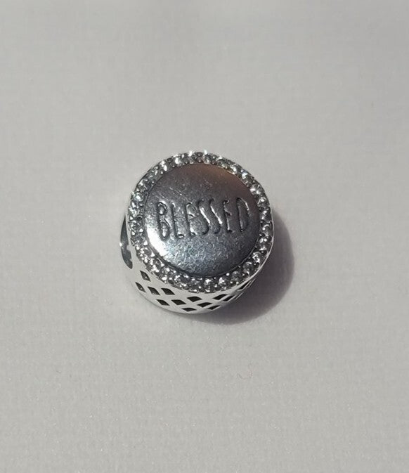 Authentic L'Amour Sterling Silver Sparkling Bead Cross And Blessed Bead Charm