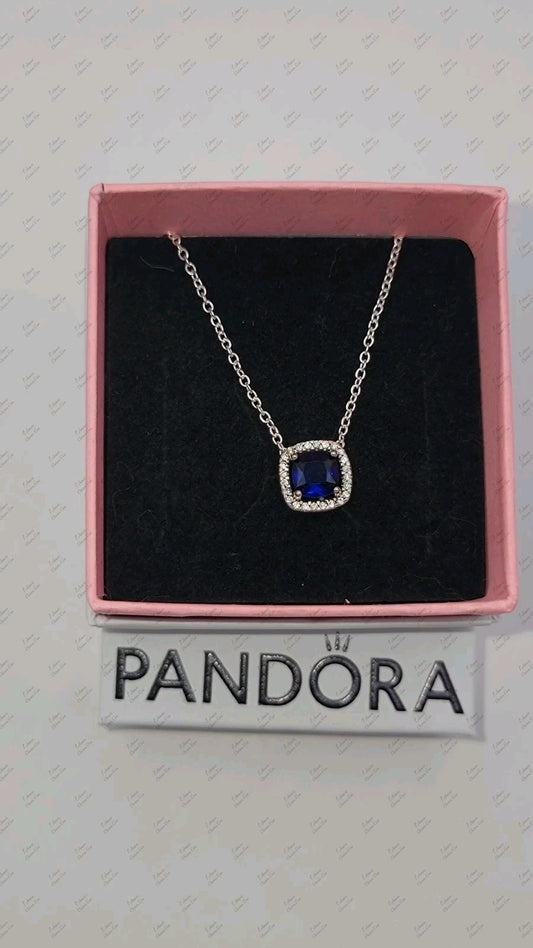 Authentic Pandora #393560C01-45 Sparkling Square Blue Halo Pendant Necklace 