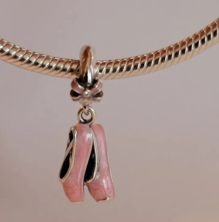 Authentic L'Amour Sterling Silver Pink Ballet Shoes Charm Ballerina Pendant 🔅