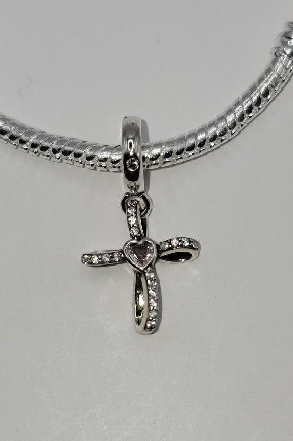 Authentic 925 Sterling Silver Sparkling Cross Pendant Charm 🔅