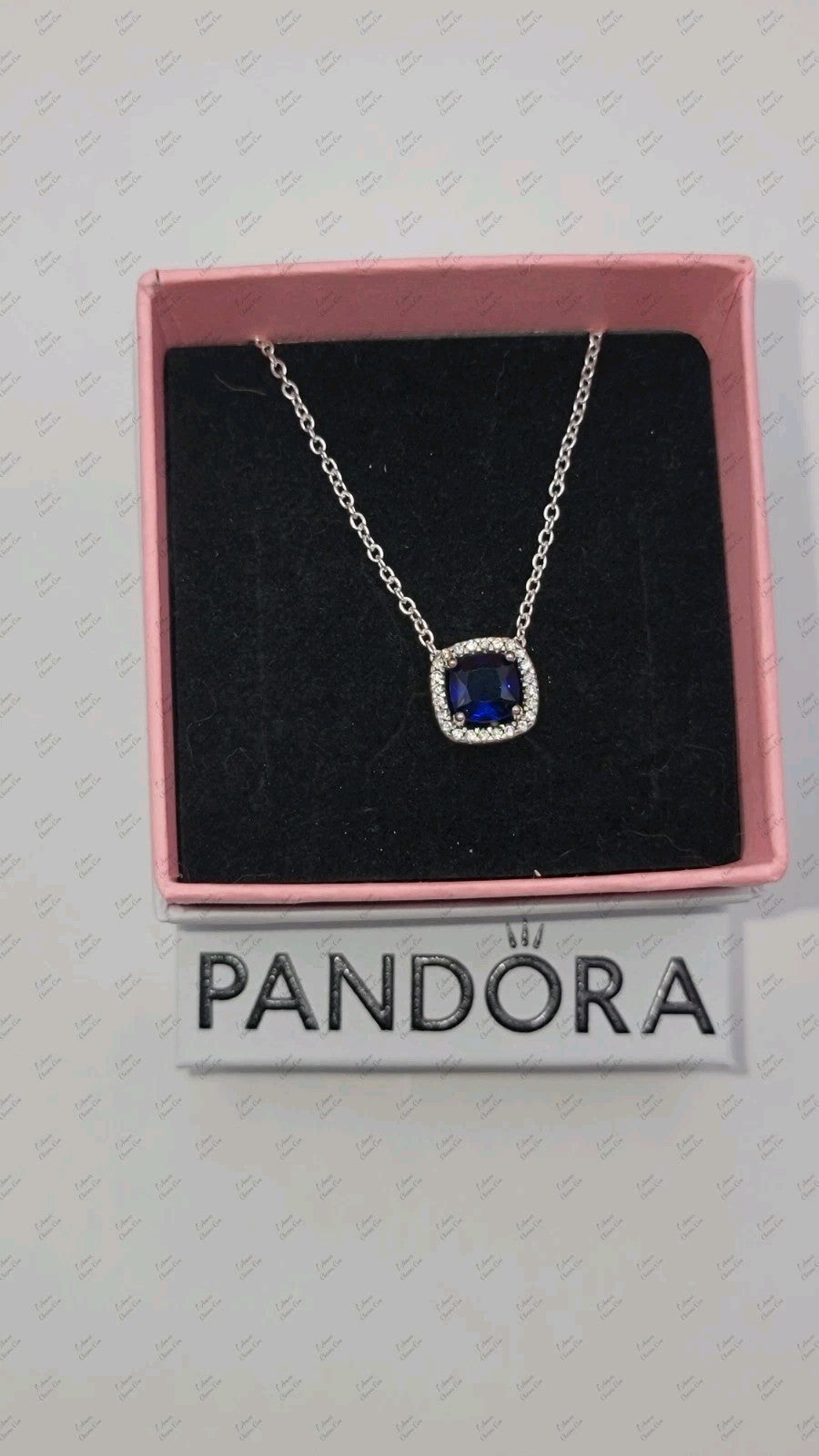 Authentic Pandora #393560C01-45 Sparkling Square Blue Halo Pendant Necklace 